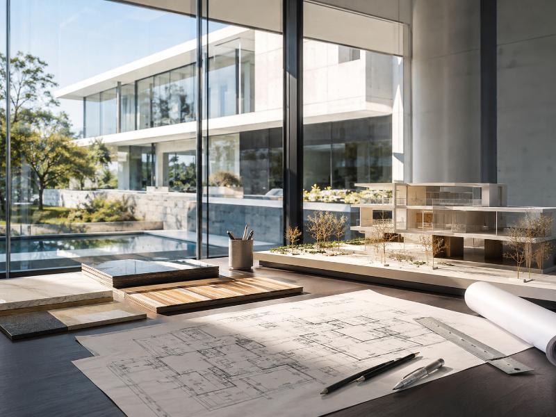 Plans et maquette d'architecture — illustration